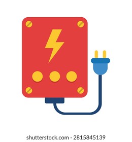 Electrical control panel with power cable isolated on white background modern vector illustration suitable for electricity distribution engineering industrial infrastructure maintenance and energy management related applications.