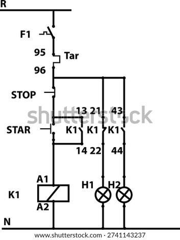 Electrical Control Schematic Diagram of Start Stop Relay Circuit With Star Starter and Indicator Lamps
