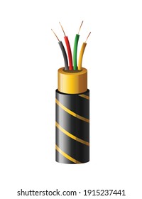 Electrical copper cable. Electric wire. Connection power cable power in realistic colored for network. Head element of electrical installation works