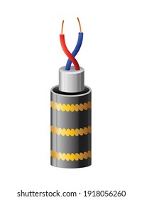 Electrical copper cable. Electric wire. Connection power cable power in realistic colored for network. Head element of electrical installation works