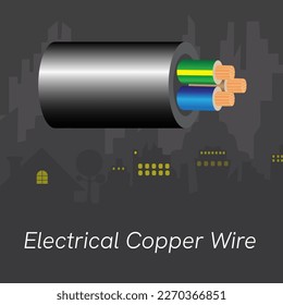 electrical copper wire on city background.
