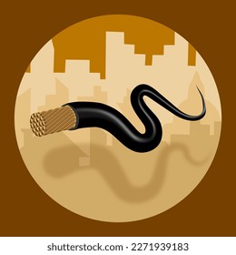 electrical copper wire on city background.