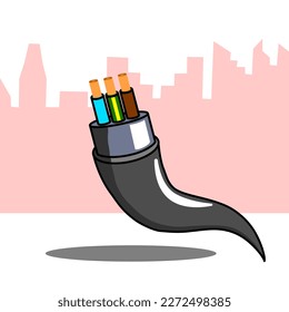 electrical copper wire on city background.