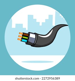 electrical copper wire on city background.