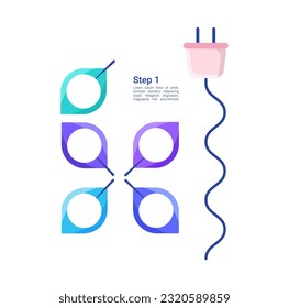 Electrical cord and leaves infographic chart design element set. Abstract vector symbols for infochart with blank copy spaces. Kit with shapes for instructional graphics. Visual data presentation