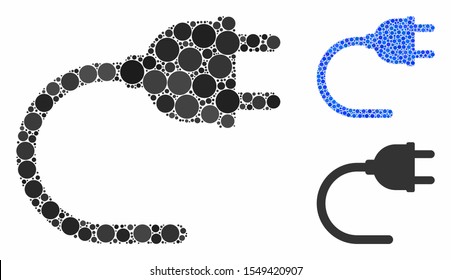 Electrical cord mosaic of small circles in various sizes and shades, based on electrical cord icon. Vector small circles are united into blue mosaic.