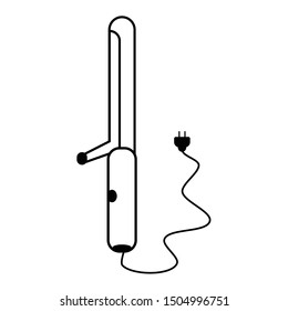 An electrical curling iron vector illustration with its cable and plug. Flat design in black and white.
