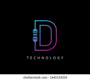 Electrical D Letter Logo Icon Design With Carbon Resistor Shape.