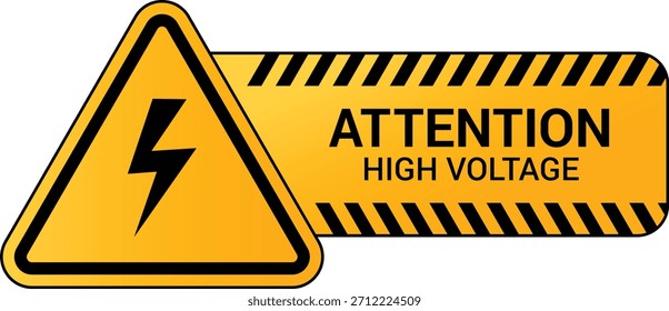 Electrical danger hazard sign. High voltage warning hazard with lightning symbol on yellow striped background