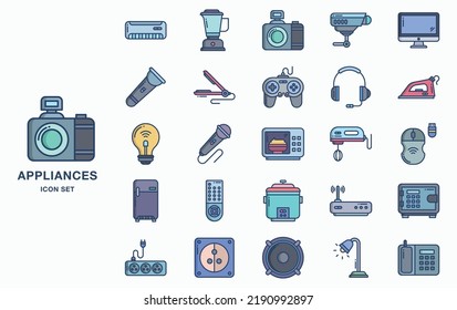 Conjunto de iconos Dispositivos eléctricos y electrodomésticos