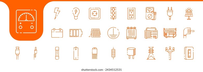 electrical duty lines icon set collection design vector