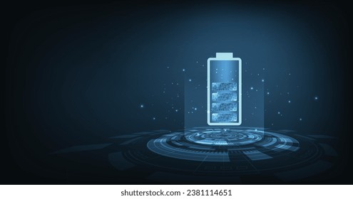 Elektrisches Energiekonzept auf dunkelblauem Hintergrund. Batteriesymbole auf blauem Hintergrund.Energieeffizienz, Vektorgrafik.