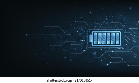 Electrical Energy Concept.Battery-Zellen-Symbole auf dunkelblauem Hintergrund.Energieeffizienz, Vektorgrafik.