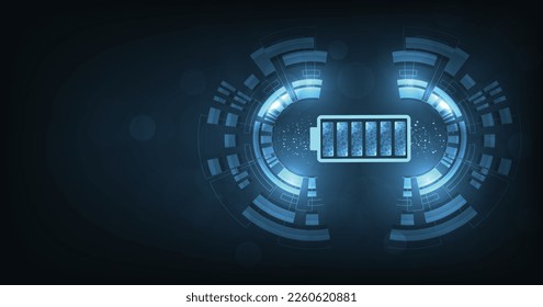 Electrical Energy Concept.Battery-Zellen-Symbole auf dunkelblauem Hintergrund.Energieeffizienz, Vektorgrafik.	
