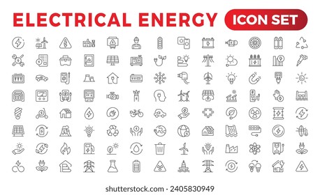 Electrical energy, electricity. Outline icon collection