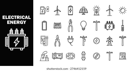 Electrical energy including power generation transmission and distribution symbols electricity