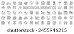 Electrical energy in line design. Electrical, energy, icons, charge, industry, battery, solar panel, green, electricity on white background vector. Electrical energy editable stroke icons.