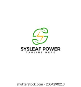 Electrical energy logo design. Lighting and leaf symbol. Vector template