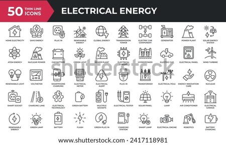 Electrical energy minimal thin line icons. Related electricity, renewable, environmental, power plant. Vector illustration.