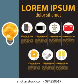 Electrical energy in our lives, icons and characters. Domestic electric appliances, set for infographics.