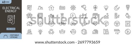 Electrical energy outline icon set. Containing energy saving, electricity, light bulb, energy consumption, and more. outline icons.