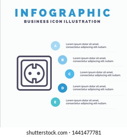 Electrical, Energy, Plug, Power Supply, Socket Line icon with 5 steps presentation infographics Background