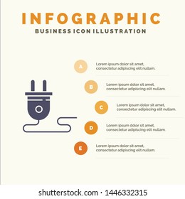 Electrical, Energy, Plug, Power Supply,  Solid Icon Infographics 5 Steps Presentation Background