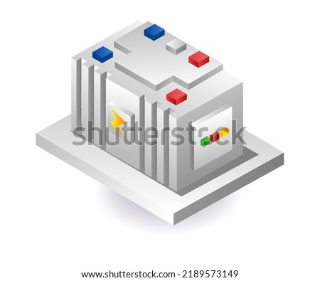 Electrical energy storage battery in flat isometric illustration