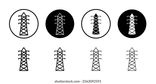 electrical energy tower icon Flat outline fill set collection