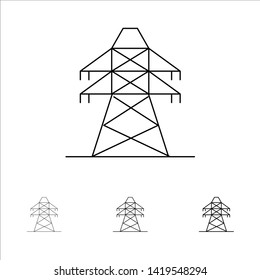 Electrical, Energy, Transmission, Transmission Tower Bold and thin black line icon set
