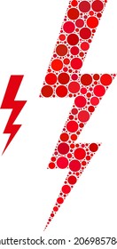 Elektrisches Energie-Vektormosaik aus runden Punkten in verschiedenen Größen und Farbtönen. Kreispunkte sind in elektrische Energie, Vektorgrafik zusammengefasst. Abstrakte Vektorgrafik.