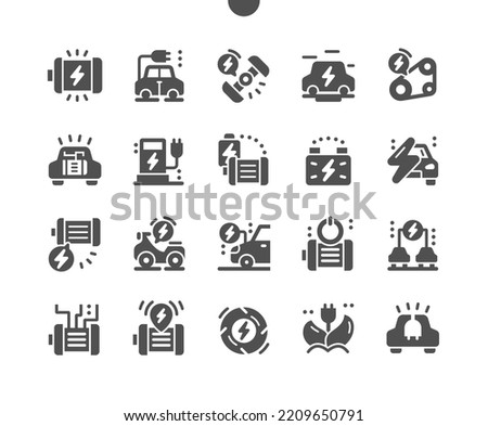 Electrical engine. Electric motor and car. Timing belt. Eco car. Industrial engineering. Vector Solid Icons. Simple Pictogram