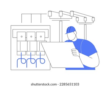 Electrical engineer abstract concept vector illustration. Engineer look at electrical design plan, general contractor in helmet, commercial construction, building process abstract metaphor.