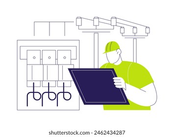 Electrical engineer abstract concept vector illustration. Engineer look at electrical design plan, general contractor in helmet, commercial construction, building process abstract metaphor.