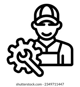 Electrical engineer with gear and wrench line icon. Worker man vector illustration isolated on white. Craftsmen outline style designed for and app.