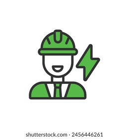 Electrical engineer, in line design, green. Electrical engineer, Engineer, Electrical, Electrician, Technician, Professional on white background vector. Electrical engineer editable stroke icon.