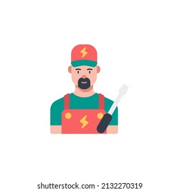 Electrical engineer man. Electrical service.  Flat vector technician character illustration