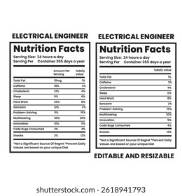 Informações de nutrição do engenheiro elétrico, etiqueta de nutrição, fatos de nutrição de chá torcido, calculadora de nutrição,