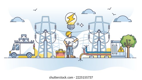 Electrical engineer occupation for electricity maintenance or voltage power line problem solving outline concept. Technician knowledge and education about electrical facilities vector illustration.