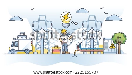 Electrical engineer occupation for electricity maintenance or voltage power line problem solving outline concept. Technician knowledge and education about electrical facilities vector illustration.