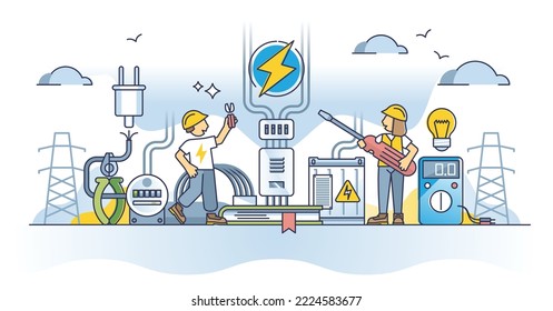 Electrical engineer occupation with high voltage specialty outline concept. Profession with electricity knowledge, development and technical systems vector illustration. Learning power industry.