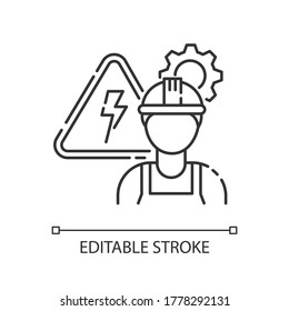 Electrical engineer pixel perfect linear icon. Technical professional for machinery maintenance. Thin line customizable illustration. Contour symbol. Vector isolated outline drawing. Editable stroke