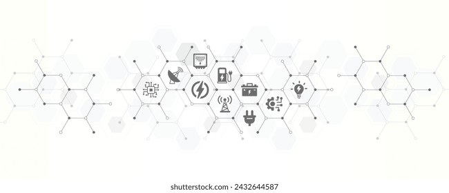 Electrical engineering banner with the website icons and symbol of electric equipment electricity stem subjects in university studying to become an electrician electronic components education