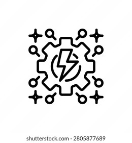 Electrical engineering degrees thin line icon. Electric flash and gear wheel. Vector illustration.