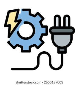Electrical engineering icon flat line style illustration representing power systems and electronic circuit design, suitable for technology development, energy solutions, and engineering education
