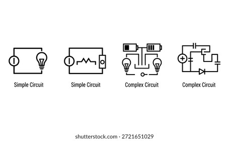 Electrical engineering schematics. Physics education symbols for basic battery circuits and advanced diode systems.