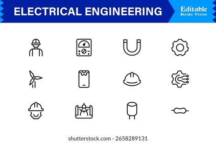 Electrical Engineering Tools and Circuitry – Professional Modern Line Icon Pack with Unique Vector Style for Engineering and Technology Themes