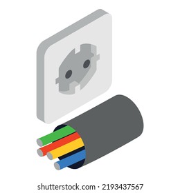 Electrical Equipment Icon Isometric Vector. White Power Outlet, Electrical Cable. Cross Section Of Power Supply Cable, Electricity Concept