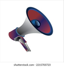 Electrical Equipment - A Plastic Megaphone Device. Black And White Red Color Hand Mega Phone For Public Speaking. Vector Art Image Illustration, White Background