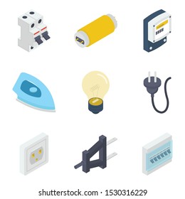 Pack d'images vectorielles isométriques d'équipements électriques 